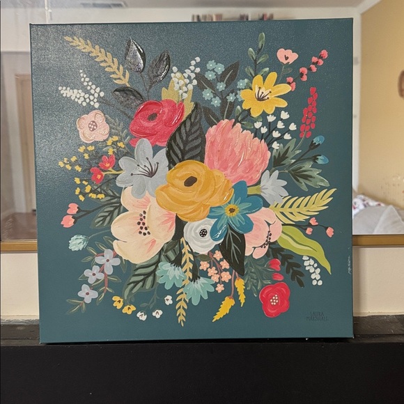 laura marshall Other - Blue Pink Floral Bouquet 'Wild Garden VII' Canvas Art Laura Marshall 14x14
